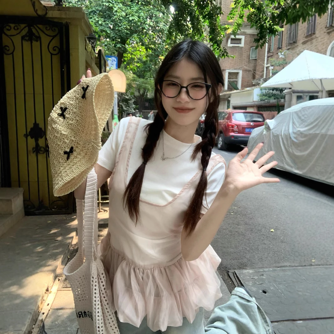 韩系复古辣妹女装斜肩短袖显瘦体恤女夏季新款设计感短款体恤露肩