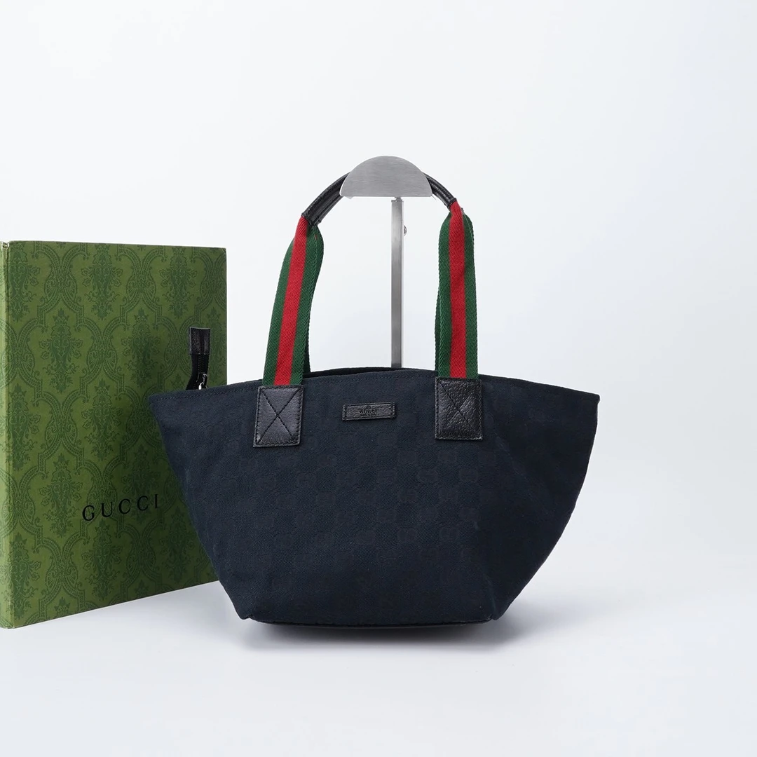 95新 GUCCI/古驰 【白菜】黑老花 帆布 托特包/BGH004060012