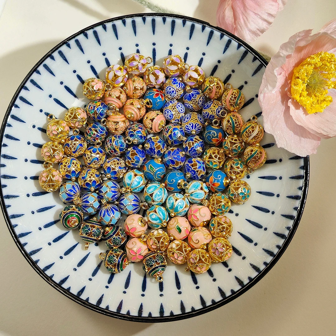 景泰蓝掐丝珐琅圆珠扣中式复古唐装旗袍马甲古装盘扣服装配饰扣子