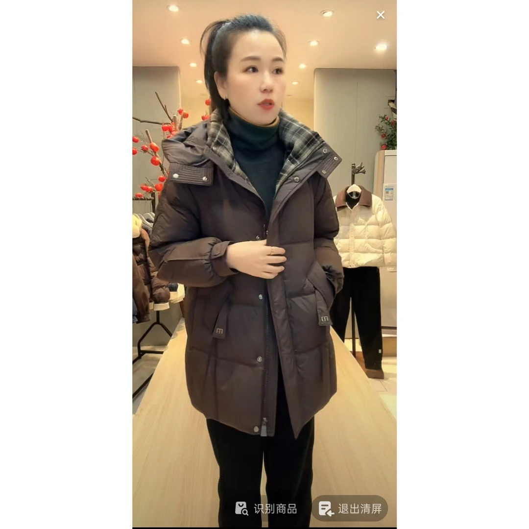 【七彩衣新品】913中长款羽绒服连帽保暖厚款女士秋冬加厚上衣长75