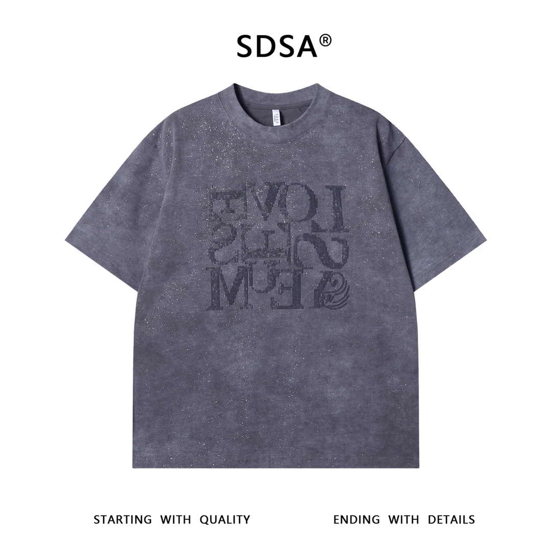 夏季高级感新款潮牌满天星印花立体字母短袖T恤百搭潮流圆领上衣