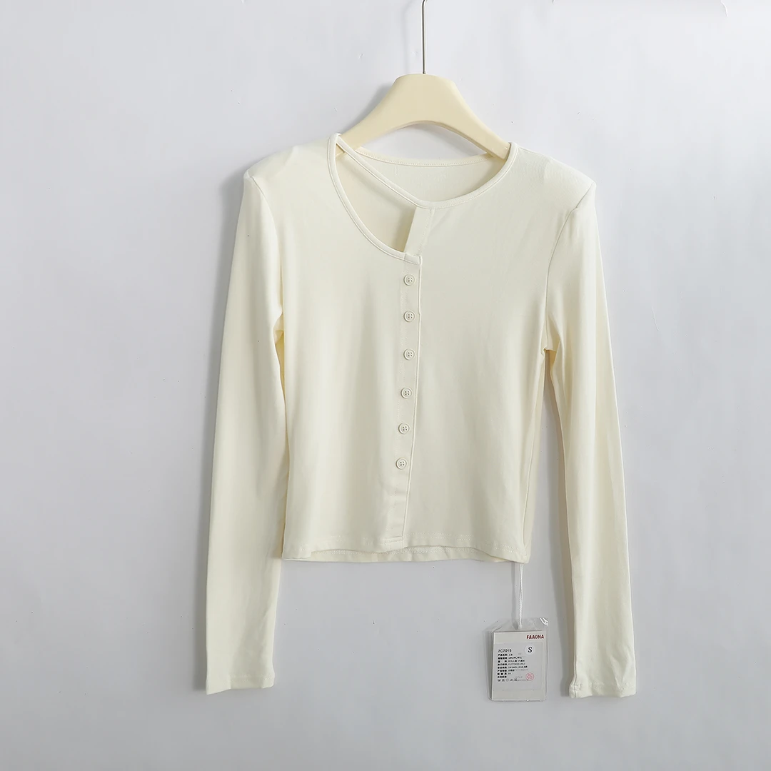 R-00044 舒适软糯！女士时尚设计款纯色薄款百搭长袖针织打底衫