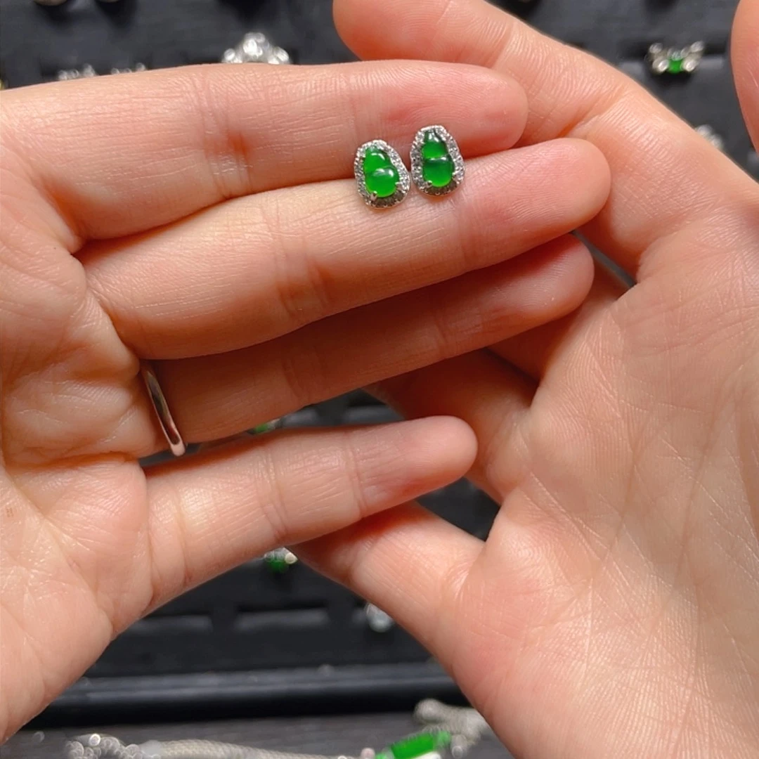 翡翠戒指银S925镶嵌耳钉