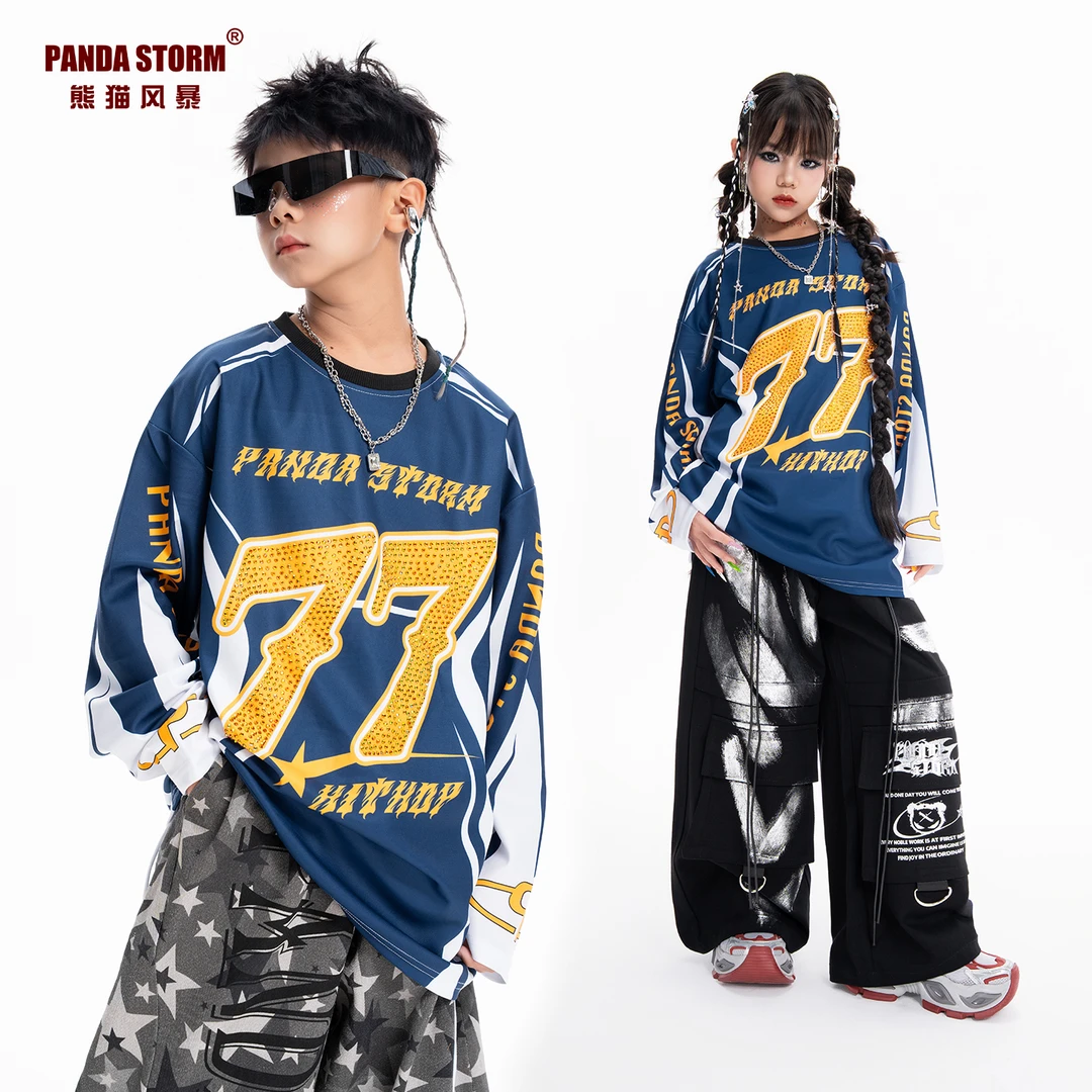 男女童嘻哈潮酷百搭hiphop亮钻长袖T恤长裤街舞架子鼓表演出服装