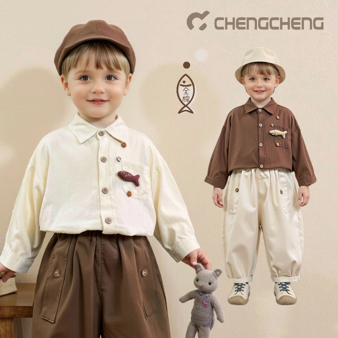 【澄澄一家】秋季休闲洋气超软全棉韩版立体卡通宝宝长袖衬衫C0033