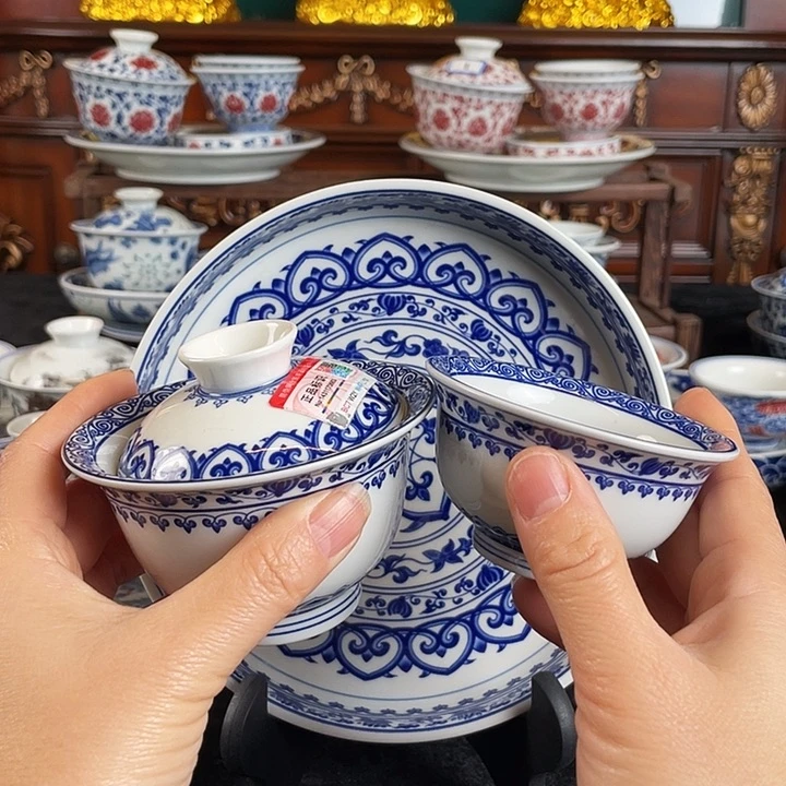 宝相花三件套茶具