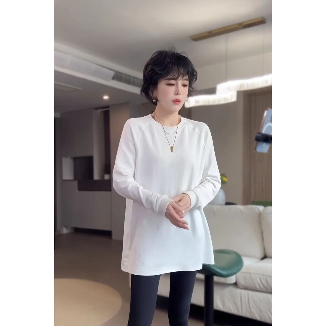 【景汇专属】圆领长款抗起球天丝T恤百搭长袖可可棕咖纯色简约套头