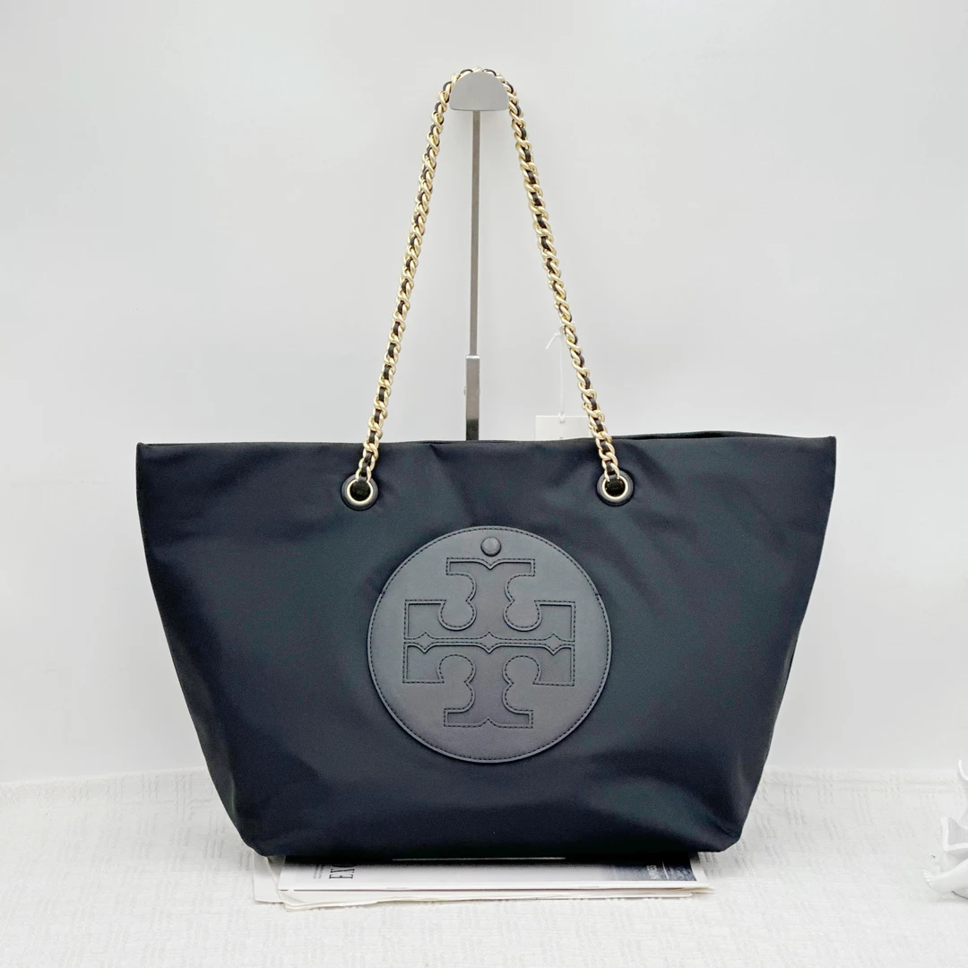 99新 TORY BURCH/汤丽柏琦 Ella链条托特包 黑色/081经典简约