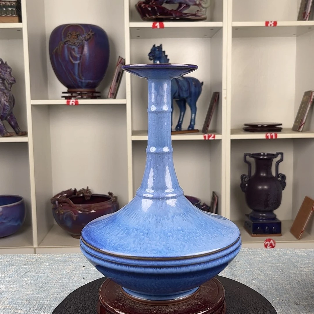 瓷片摆件……竹节瓶。炭烧