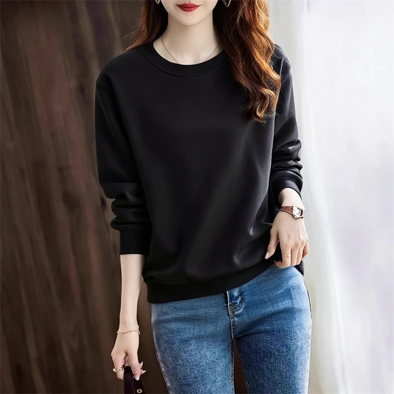 春秋款宽松时尚休闲打底型套头情侣款女长袖卫衣百搭甜辣千金风