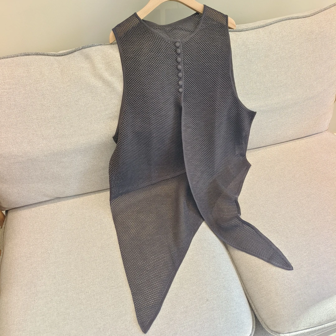 【商场同款】镂空针织马甲背心2025夏新款高级感不规则无袖罩衫