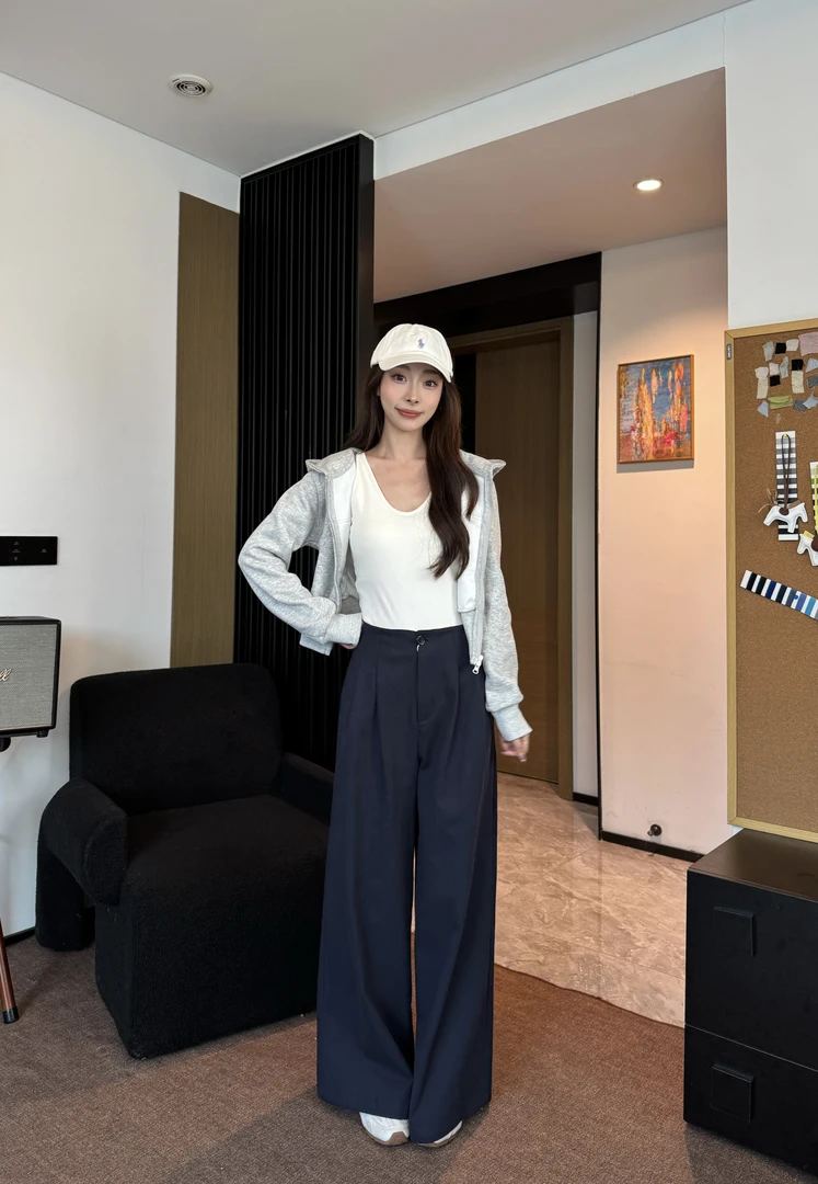 【纯棉】气质阔腿裤女2025春纯棉高腰百搭显瘦直筒裤女休闲长裤子