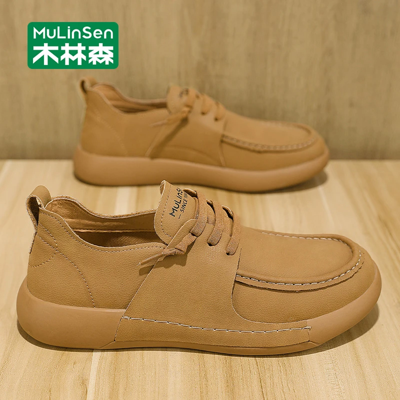 木林森皮鞋男款2025新款商务休闲鞋一脚蹬懒人软底中老年爸爸鞋子