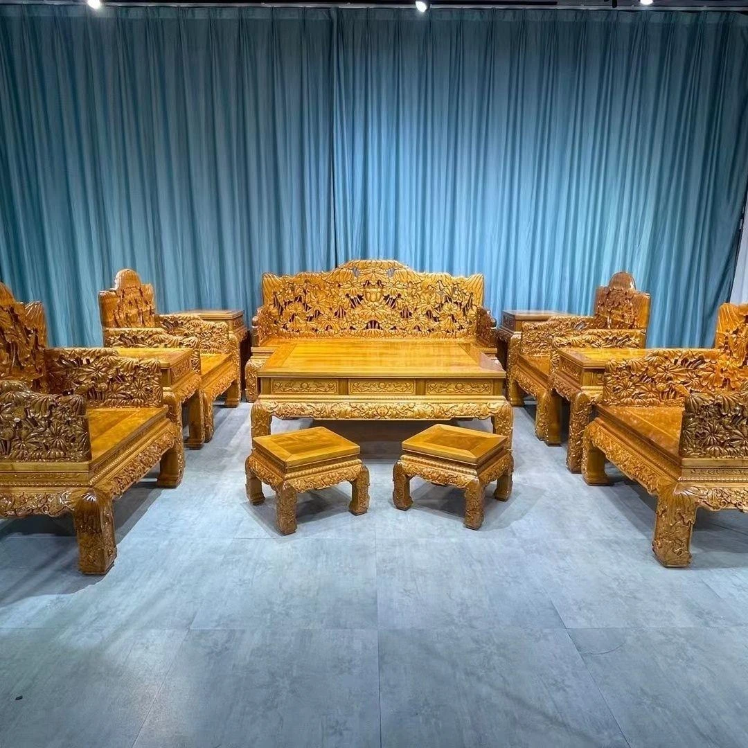 新款金丝楠木沙发组合别墅大户型客厅茶几中式全实木古典家具