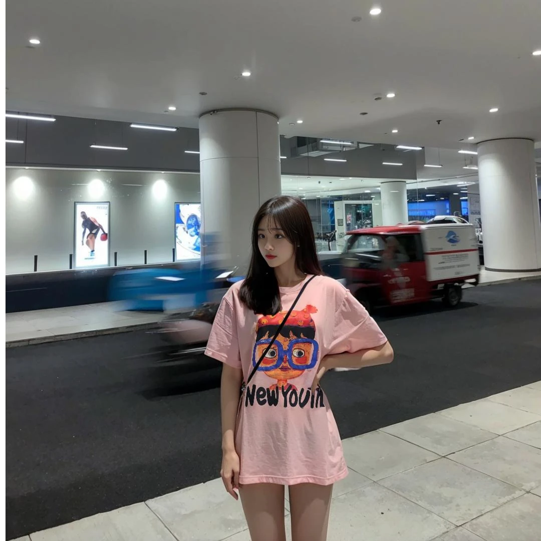REDUYIJIA夏季美式卡通印花短袖T恤女生百搭港风圆领半袖ins