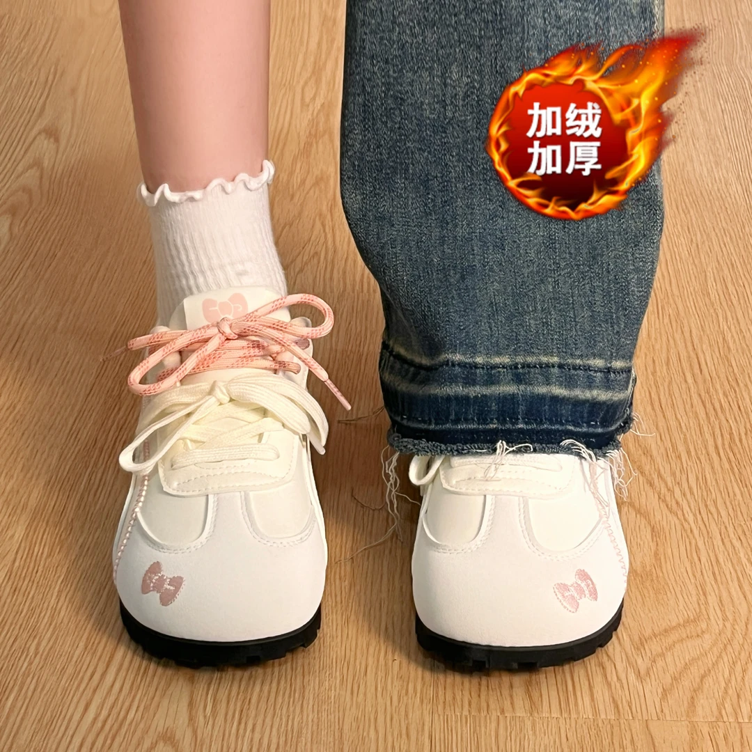 环球爆款小白鞋女款2025秋冬新款百搭保暖德训鞋加绒休闲鞋潮鞋女