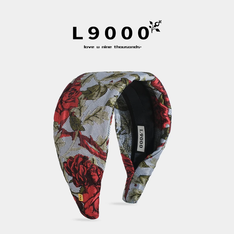 叭哒专属小众轻奢中古感宽版发箍精美重工玫瑰提花发卡新款头饰