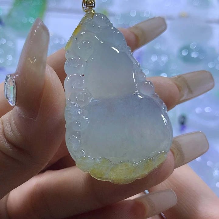 翡翠18K金镶嵌颈饰天然翡翠A货吊坠