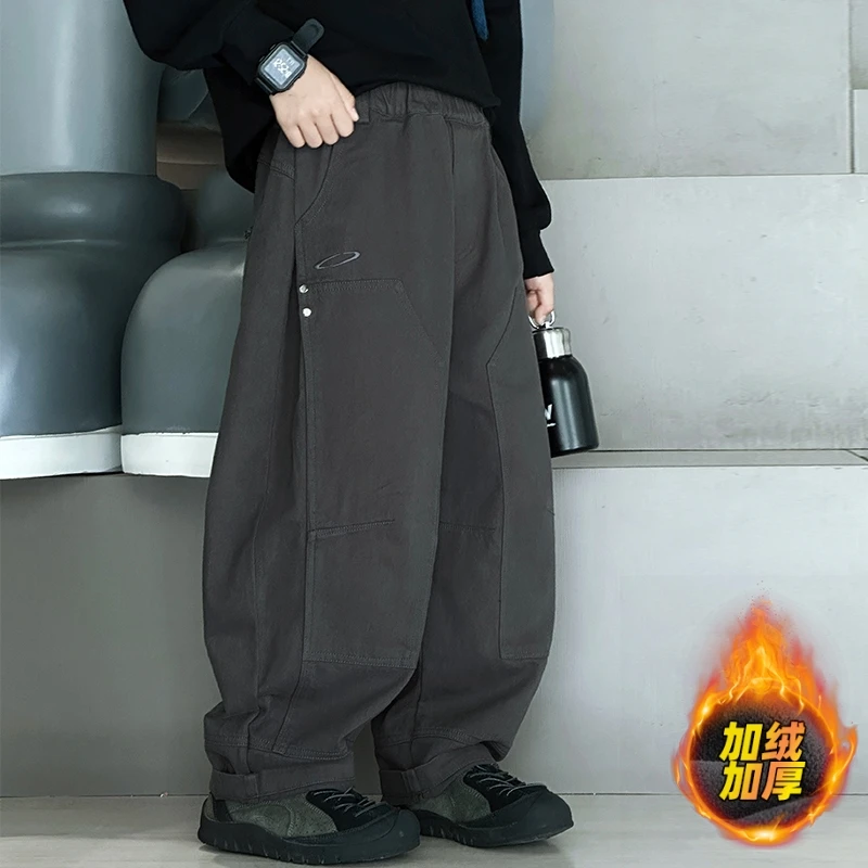 儿童裤子男童运动裤2025新款中大童秋冬季帅气加绒加厚冬装工装裤