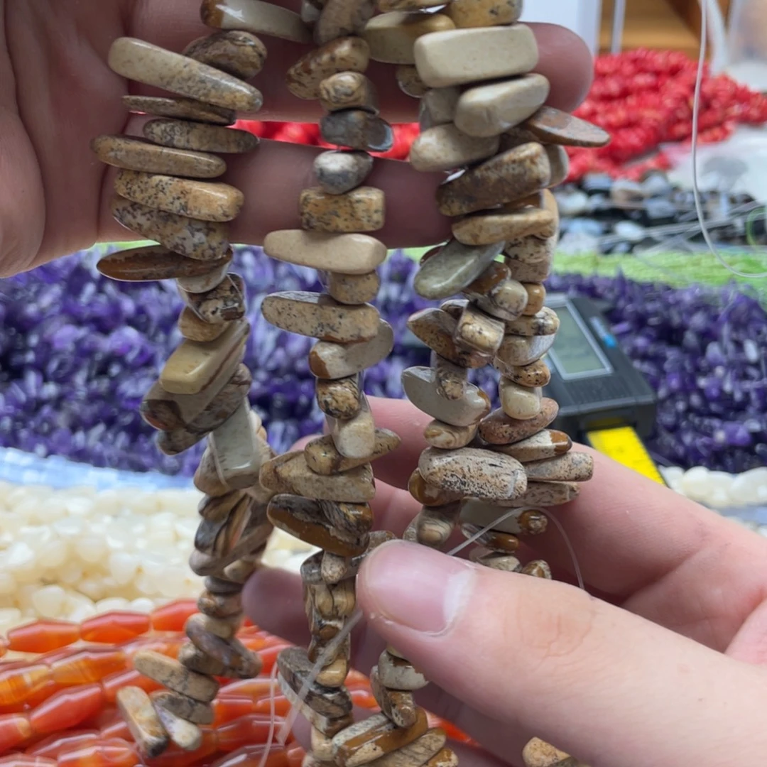 玛瑙/玉髓未镶嵌珠宝半成品半条装卡17mm左右图画石长牙