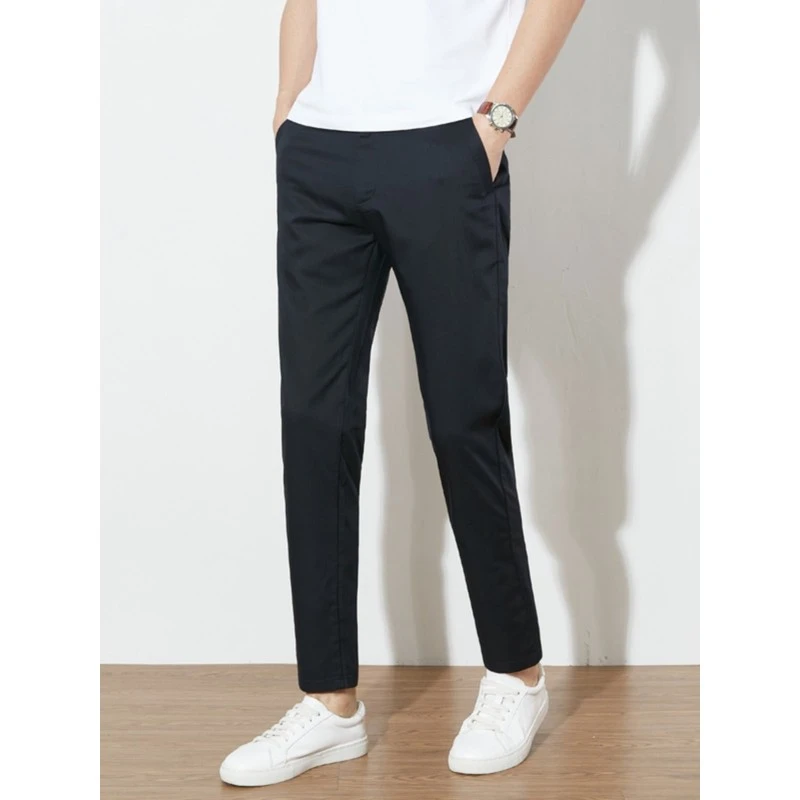 DeweLvum新款百搭透气亲肤弹力修身小脚松紧腰男士商务休闲裤男潮