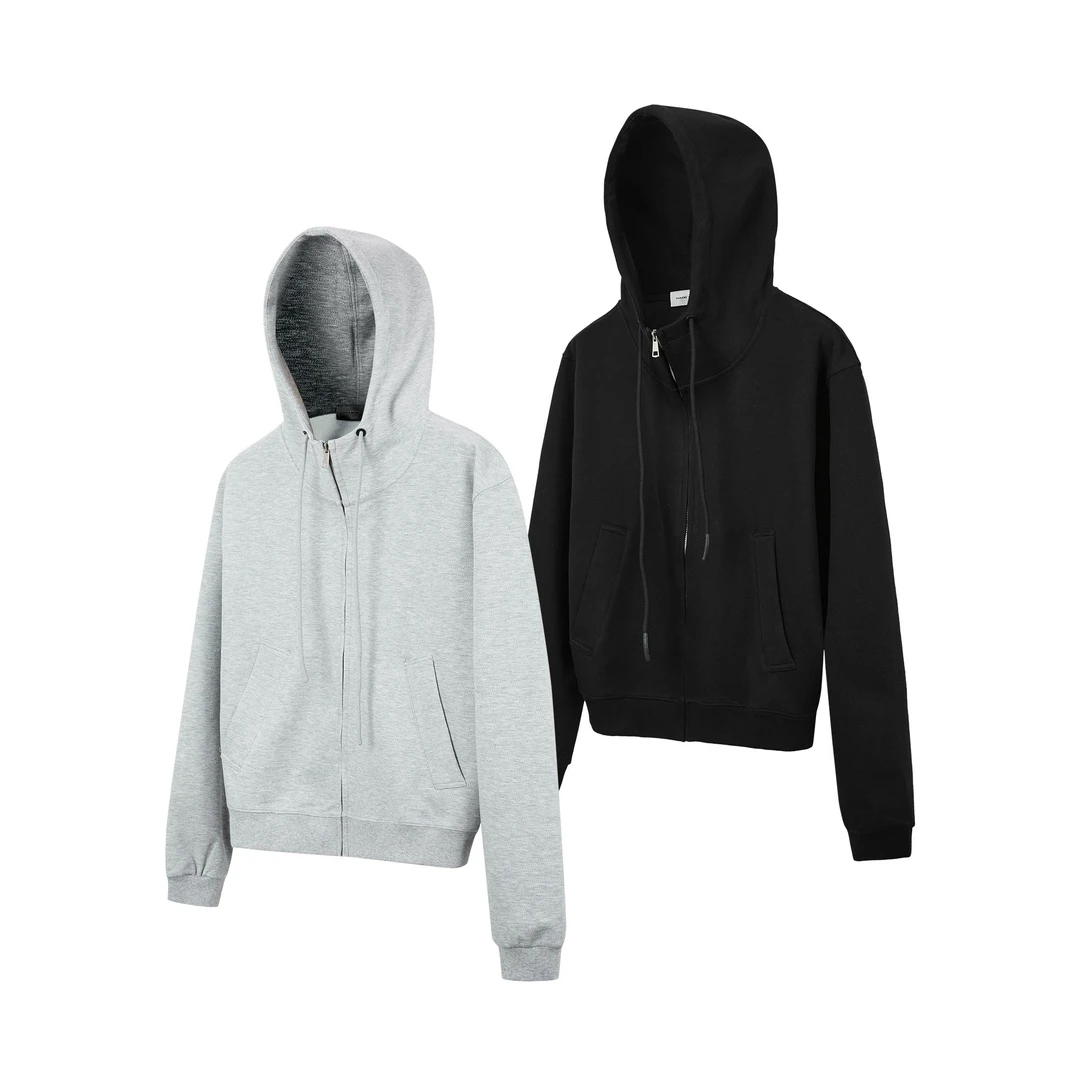 MADEEXTREME 剪裁拉链连帽卫衣春季男装街头纯色基础宽松boxy