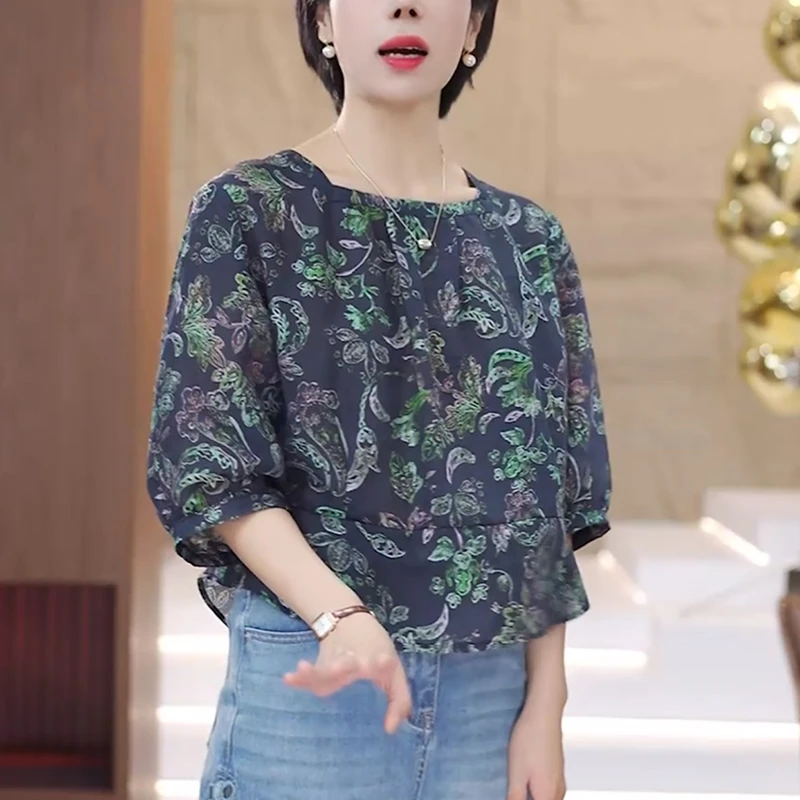 女士碎花方领衬衫2025夏季时尚减龄宽松显瘦别致洋气小衫短袖上衣