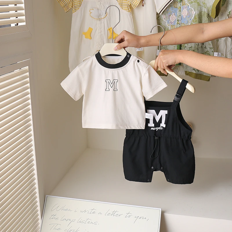 夏季新款衣服儿童上衣裤子哈衣婴儿宝宝爬服新生儿夏天卡两件套装