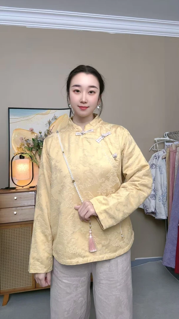 风青棉语【悠然】长袖宽松型厚款提花女立领棉服唐装棉衣中国风上衣