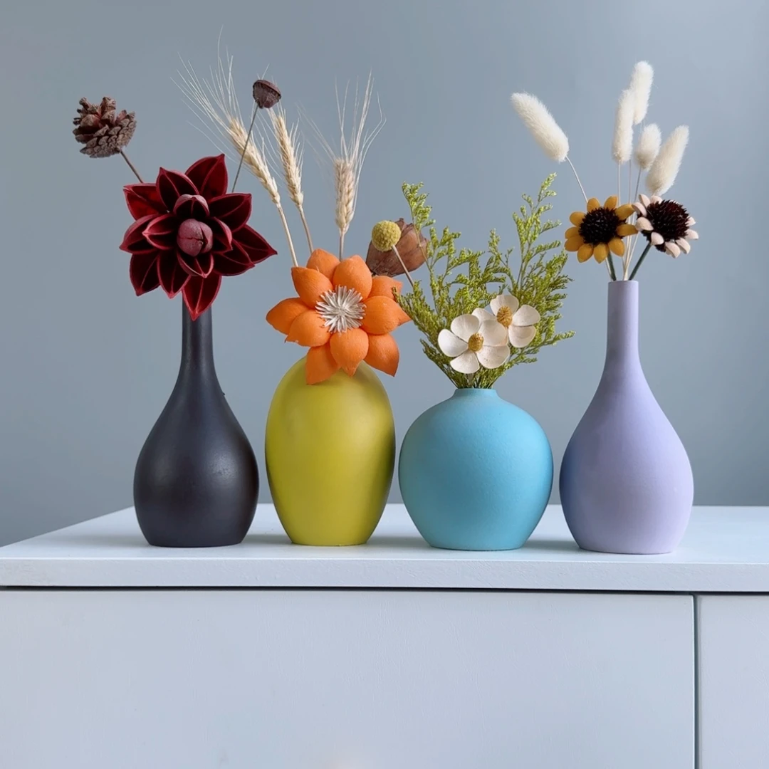 摆件陶瓷小花瓶含花总高约20-30cm
