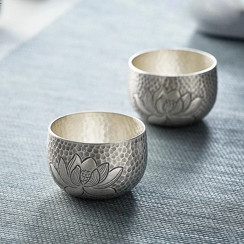 银杯子999纯银品杯主人杯纯手工芙蓉999足银品茗杯小茶杯功夫茶具