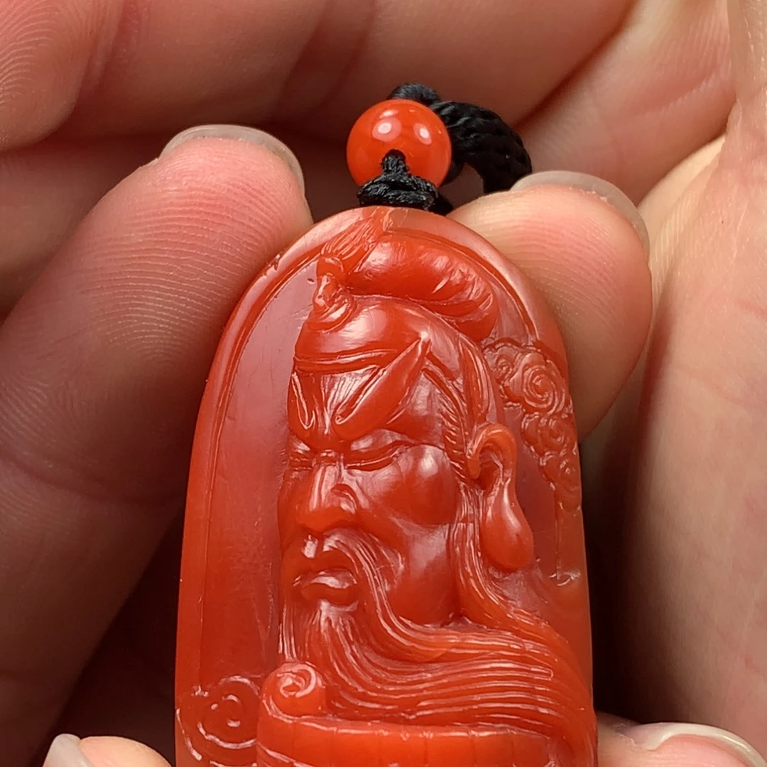 南红玛瑙未镶嵌1杨柳三眼井关公吊坠