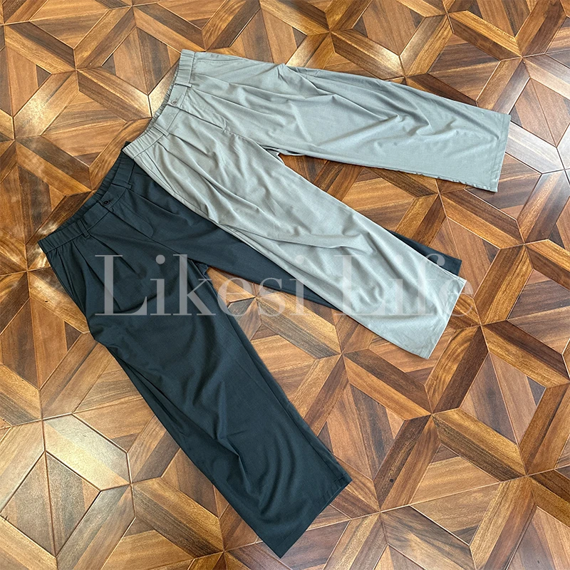 LIKESI&李克斯“川褶”25夏季轻奢羊毛捏褶西裤时尚透气阔腿裤8220