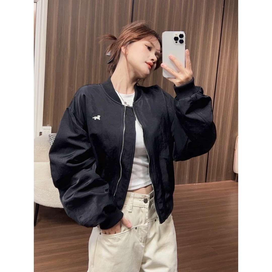 美式复古宽松棒球服女新款百搭休闲外套-W2784