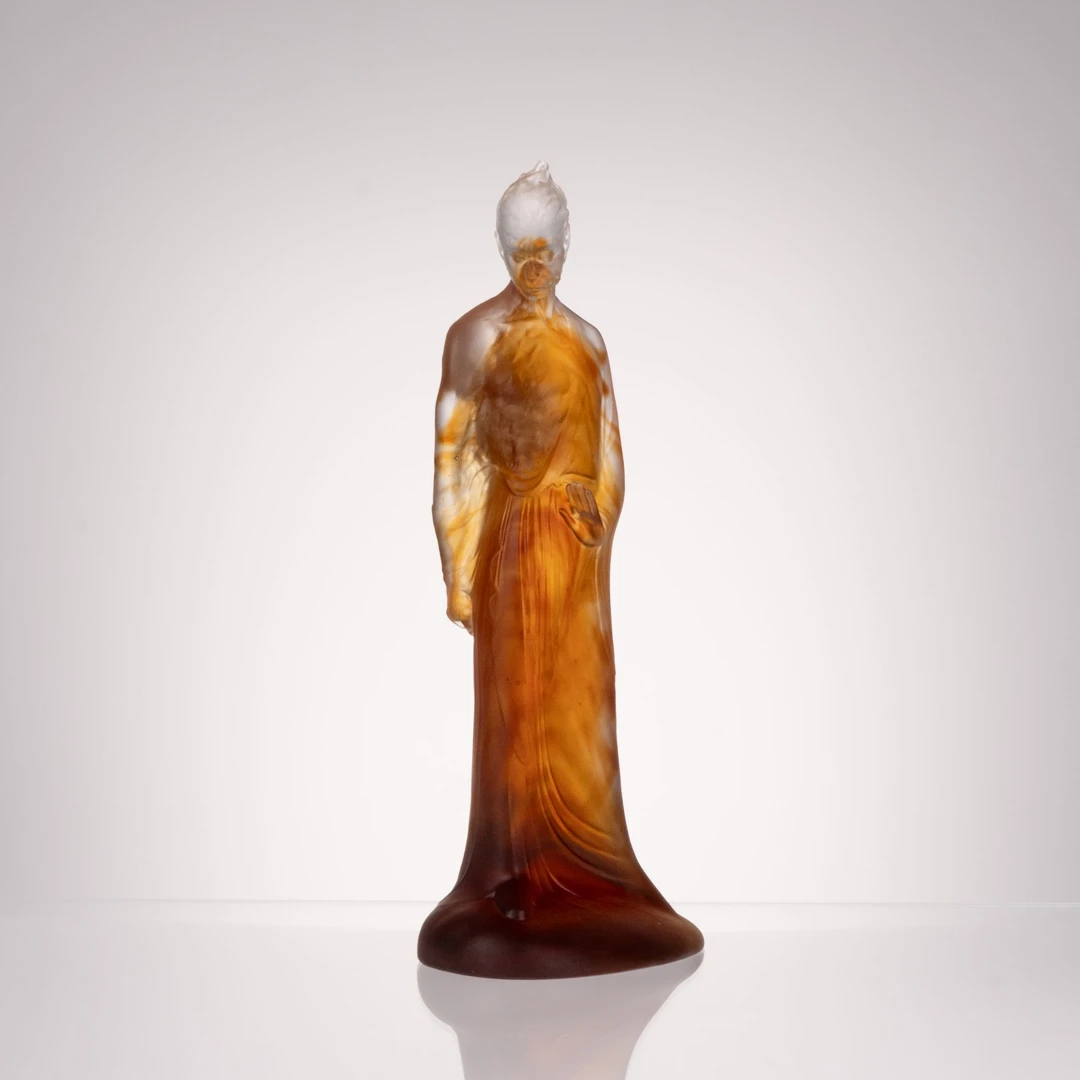 采莲东方美学会客厅【悟空单手执礼相】极简新中式书房置物架摆件