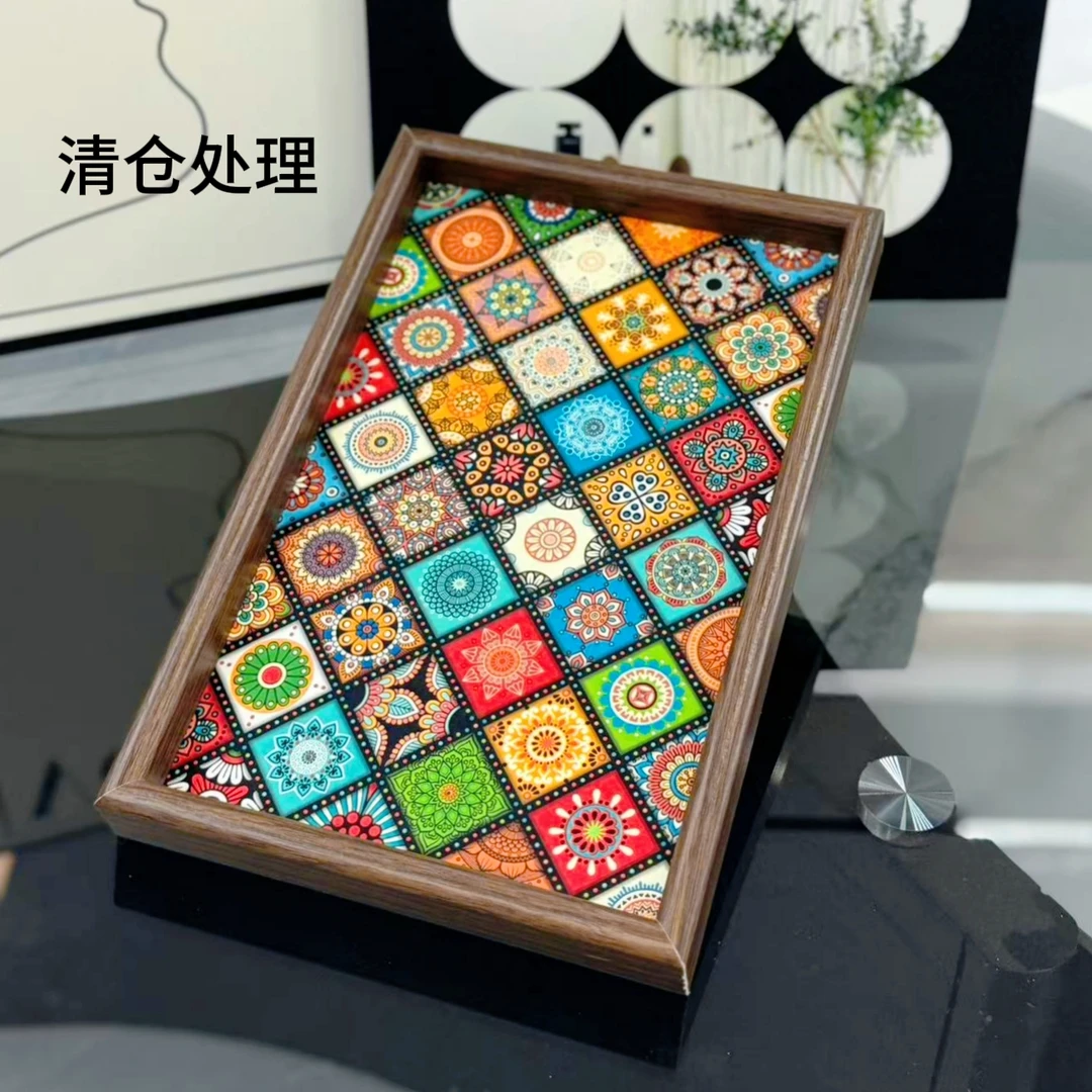 波西米亚风创意置物托盘用于玄关客厅收纳珠宝首饰零食