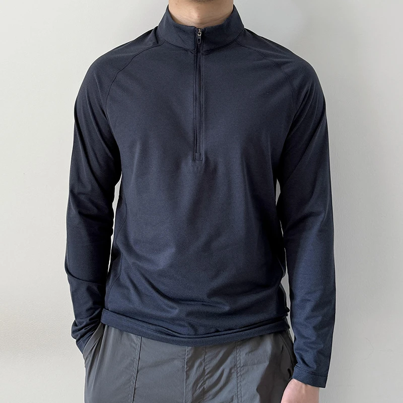 2025秋冬新款男士保暖半拉链立领长袖运动休闲T恤男打底衫