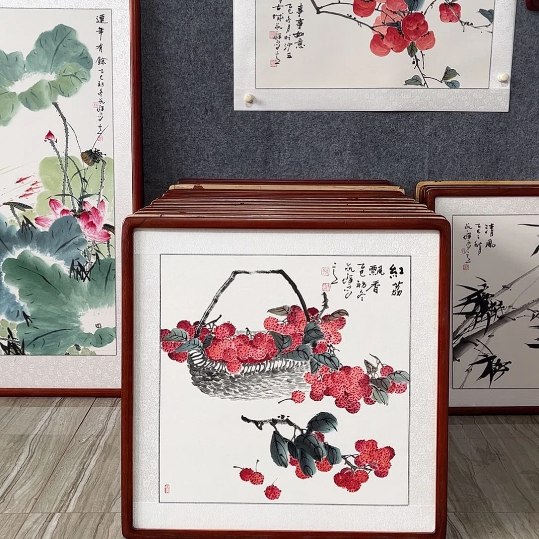 国画书画作品带框63×63