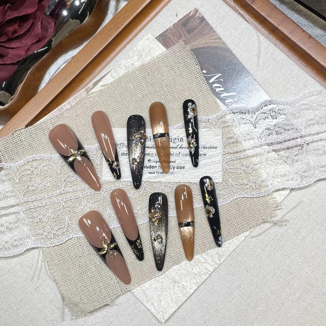 【黑檀金棕】法式高级显白甜酷气质穿戴甲穿戴甲秋冬