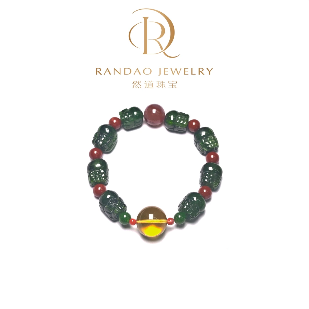 【然道珠宝】透辉石貔貅阵DIY蓝珀单圈手串手链