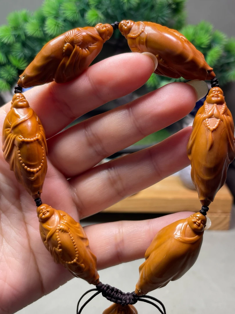 1.8手工六小福弥勒暖阳六合弥勒整身弥勒精品橄榄核雕文玩手串