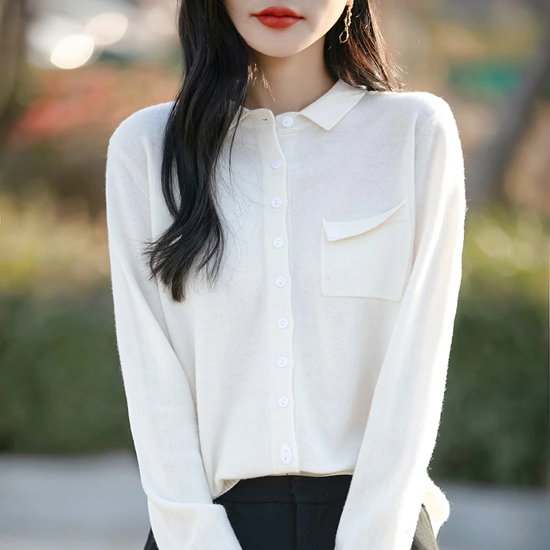 拼接纯色针织女不褪色厚款衫白色秋季夏季薄款女装外搭宽松上衣