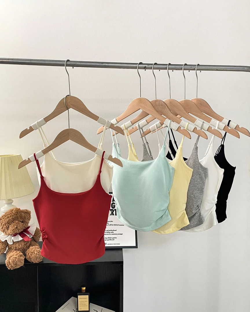 夏日大码吊带多巴胺糖果色自带胸垫通免穿bra勤显瘦打底外穿上衣