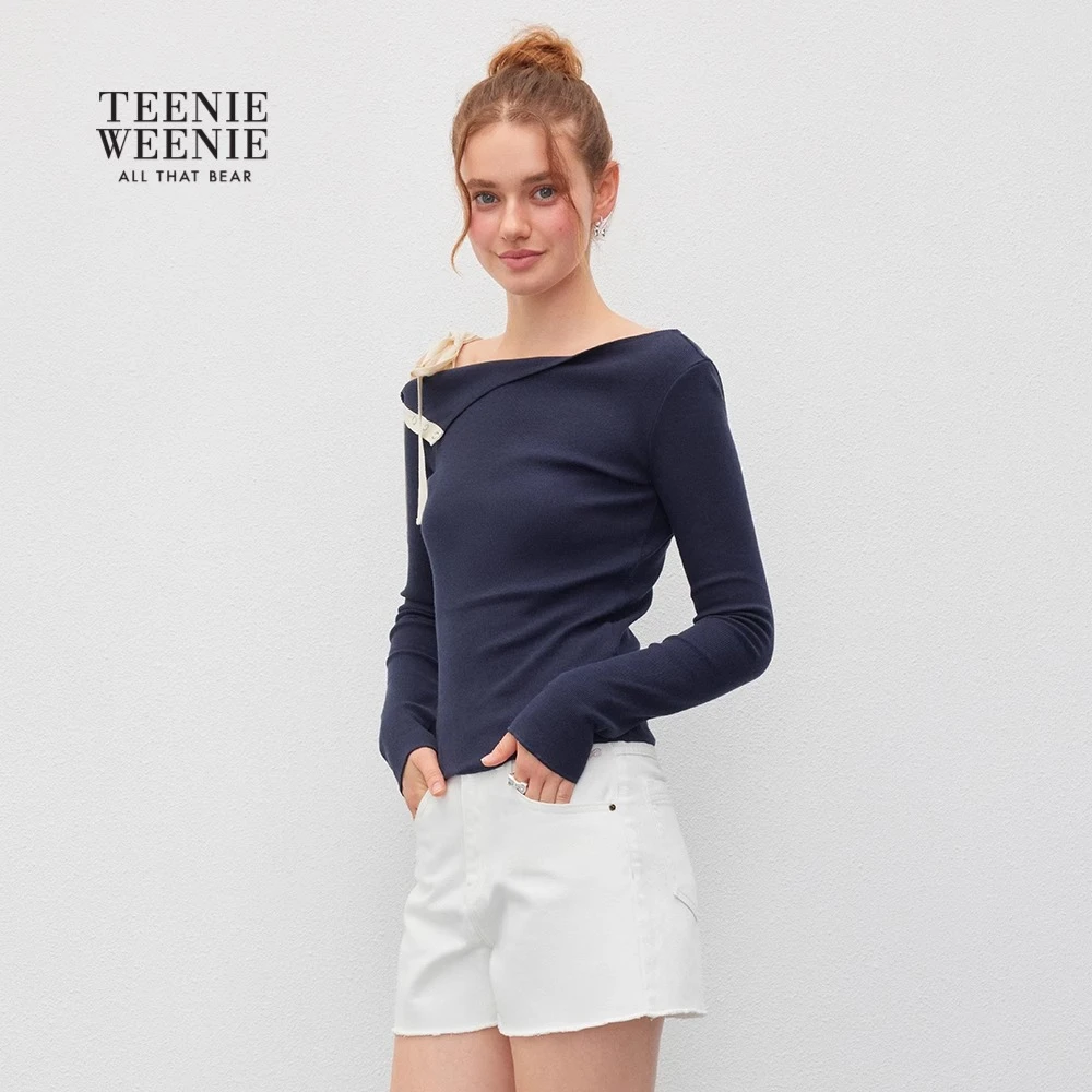 TEENIEWEENIE bearnova棉莱赛尔蝴蝶结露肩斜肩上衣女YTLA253706B