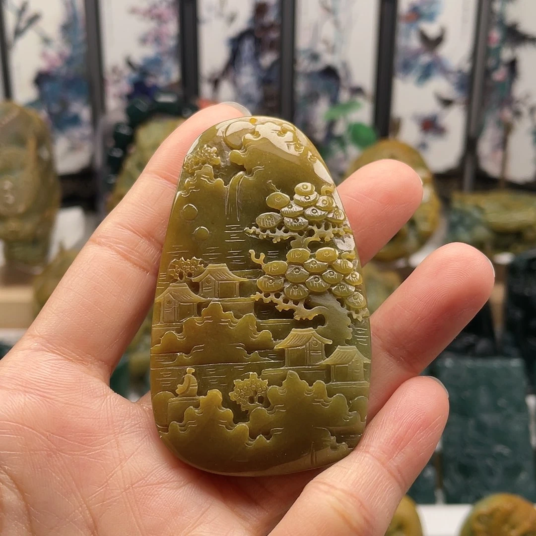 翡翠未镶嵌颈饰天然翡翠a货山水