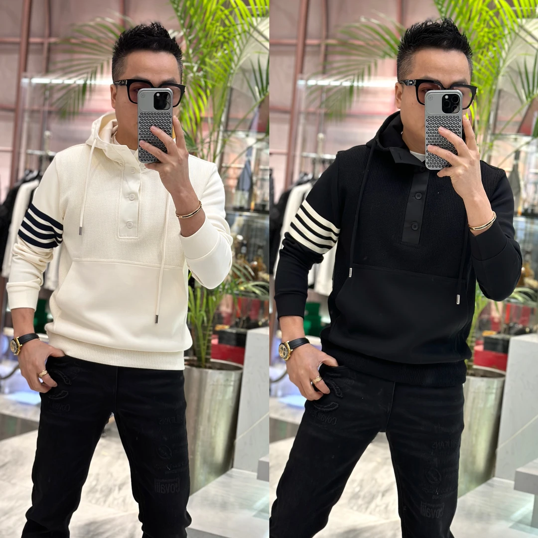 【发现者IV】2024新款欧货男士轻奢拼接男士连帽长袖卫衣流行16026