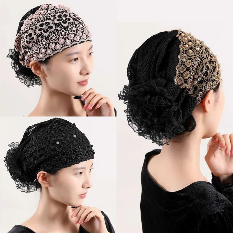 遮白发发饰轻薄透气夏季民族风头巾帽绣花盘发包头帽洋气宽边发带
