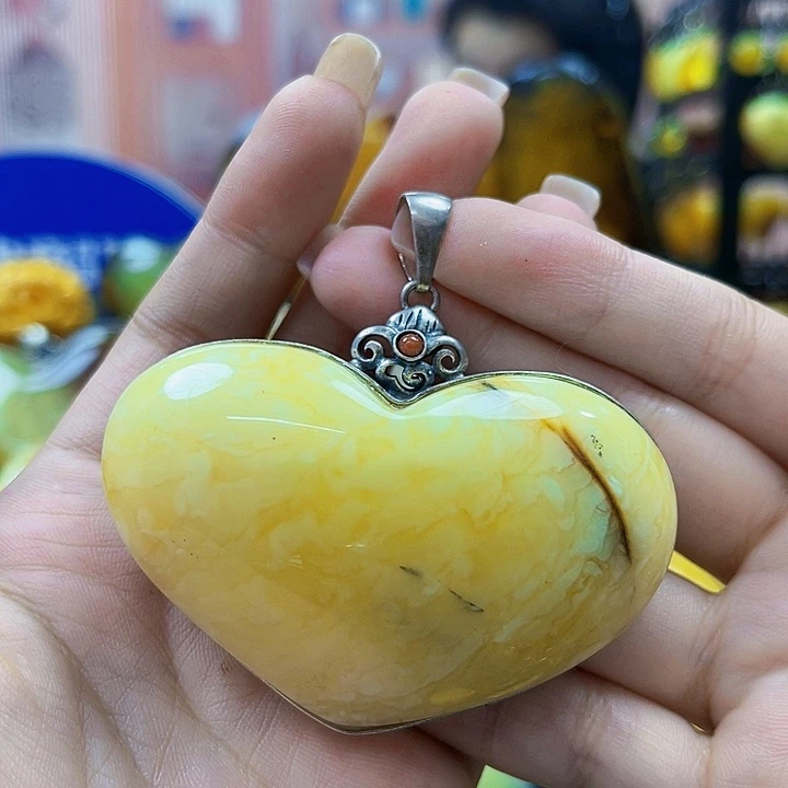 蜜蜡银S925镶嵌裸石吊坠