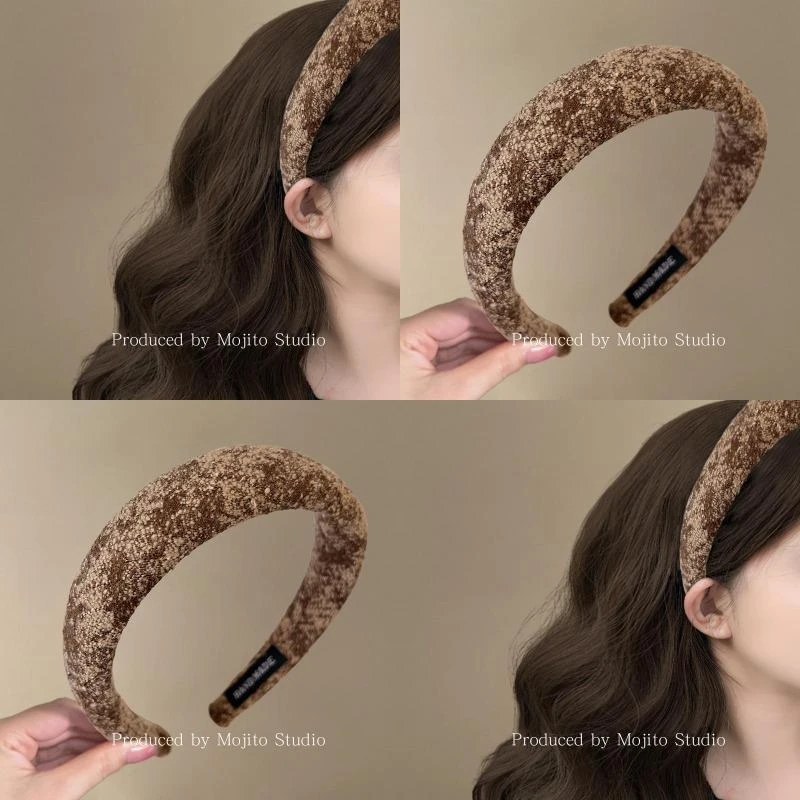 焦糖栗棕~咖色粗花毛呢宽边发箍复古小香风海绵发箍高颅顶发箍女