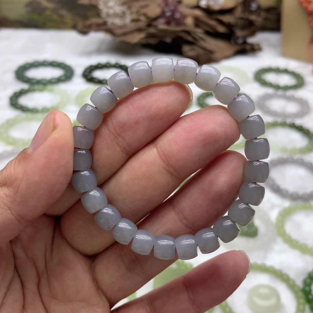 和田玉未镶嵌手串（直切烟紫7.8）